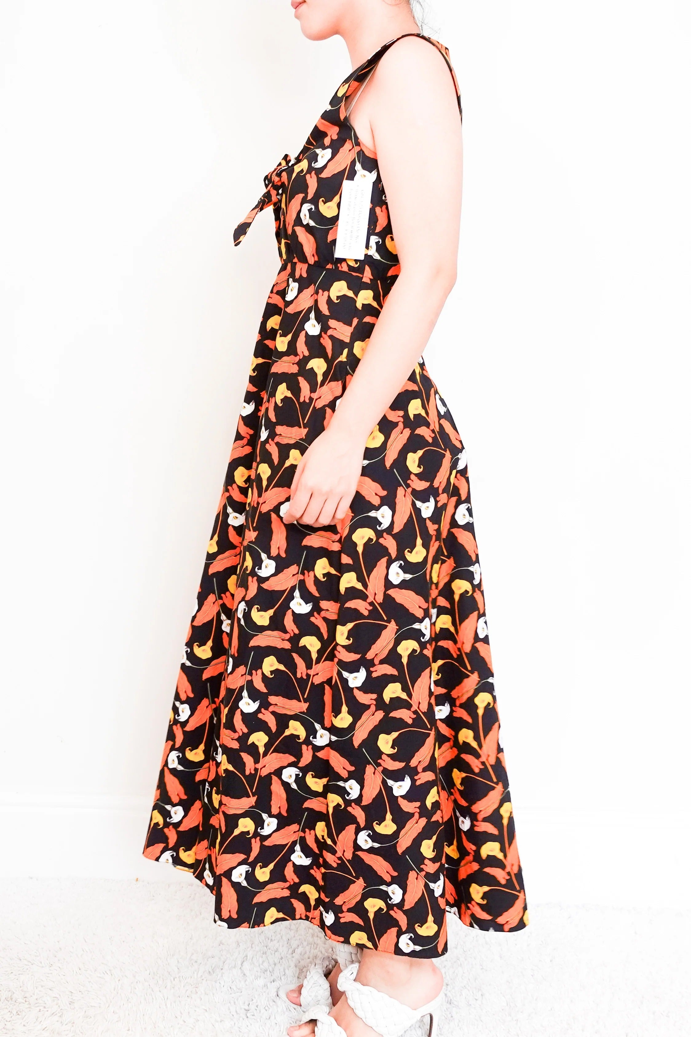 Orange Floral Maxi dress with tie front