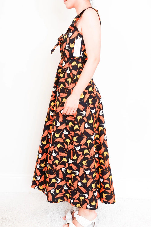 Orange Floral Maxi dress with tie front